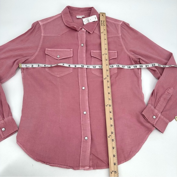 GAP FACTORY Denim Western Shirt Womens M Pink Pearl Snap Long Sleeve Top NEW - Picture 7 of 11